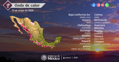Continuará la onda de calor en Baja California Sur, Sonora, Chihuahua, Durango, Sinaloa, Nayarit, Jalisco, Colima, Michoacán, Guerrero, Morelos, Puebla, Oaxaca y Chiapas
