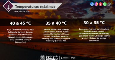 Se pronostican temperaturas máximas de 40 a 45°C en regiones de Baja California, Baja California Sur, Sonora, Sinaloa, Chihuahua, Nayarit, Michoacán, Guerrero y Oaxaca