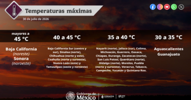 Continuará el ambiente de caluroso a muy caluroso sobre entidades del norte de la República Mexicana, con temperaturas superiores a 45°C en zonas de Baja California y Sonora